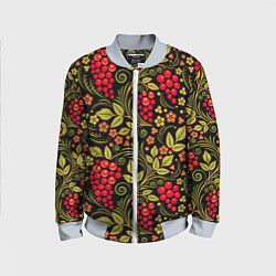 Бомбер детский Хохломская роспись красные ягоды, цвет: 3D-серый