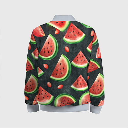 Детский бомбер Паттерн красные дольки арбуза / 3D-Серый – фото 2