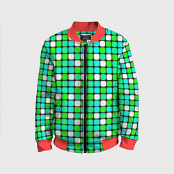 Бомбер детский Зелёные и белые квадраты, цвет: 3D-красный