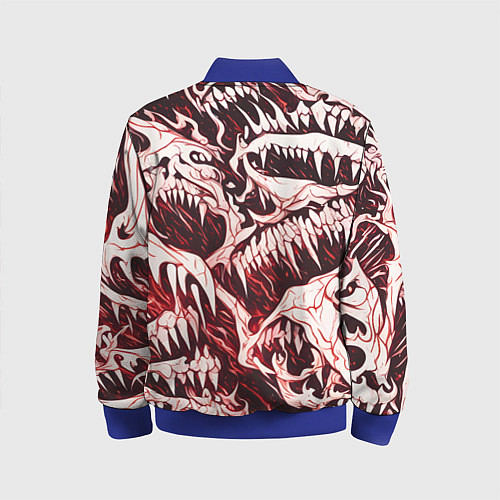 Детский бомбер Белые клыки на красном фоне / 3D-Синий – фото 2