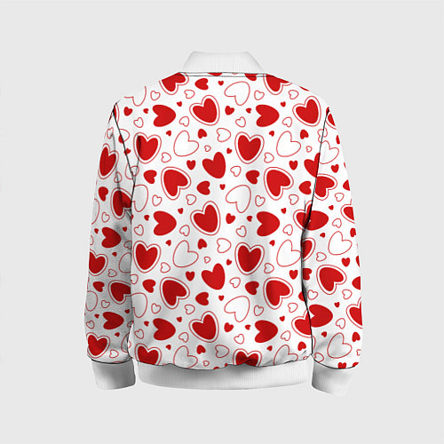 Детский бомбер Красные сердечки на белом фоне / 3D-Белый – фото 2