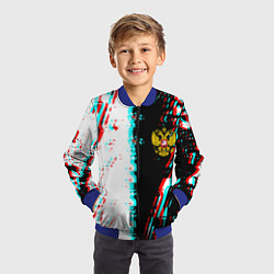 Бомбер детский Россия глитч краски текстура спорт, цвет: 3D-синий — фото 2
