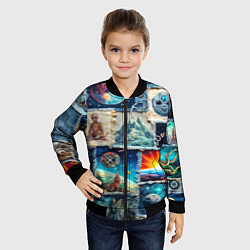 Бомбер детский Разнообразие миров - пэчворк, цвет: 3D-черный — фото 2