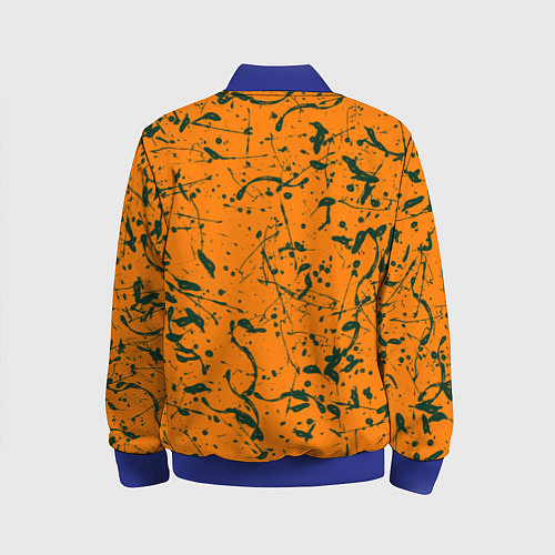 Детский бомбер Оранжевый с брызгами зеленой краски / 3D-Синий – фото 2