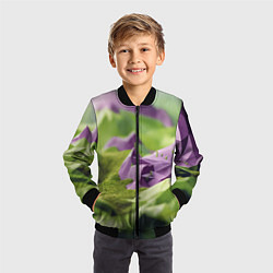 Бомбер детский Геометрический пейзаж фиолетовый и зеленый, цвет: 3D-черный — фото 2