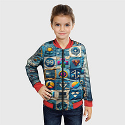 Бомбер детский Пэчворк деним из девяностых, цвет: 3D-красный — фото 2