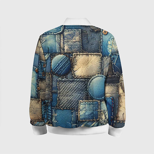 Детский бомбер Denim patchwork - ai art / 3D-Белый – фото 2