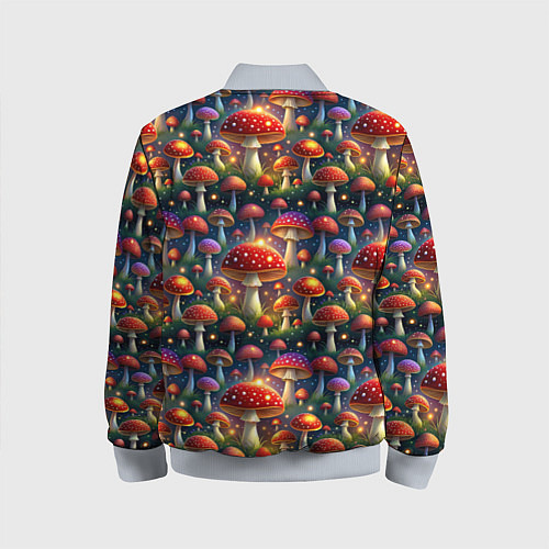 Детский бомбер Красные мухоморы в лесу паттерн / 3D-Серый – фото 2