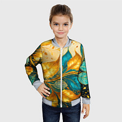 Бомбер детский Листья абстрактные золото и бирюза, цвет: 3D-серый — фото 2