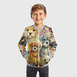 Бомбер детский Красочный паттерн с щенками, цвет: 3D-серый — фото 2