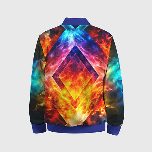 Детский бомбер Красочный неоновый узор с огнем на фоне / 3D-Синий – фото 2