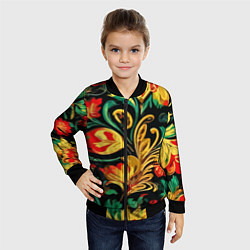 Бомбер детский Хохлома акварель, цвет: 3D-черный — фото 2