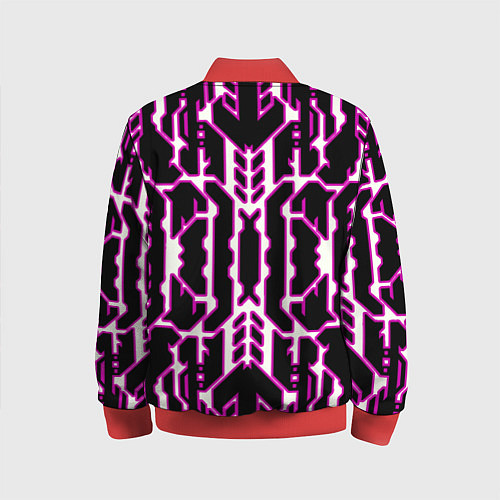Детский бомбер Техно белые линии с розовой обводкой на чёрном фон / 3D-Красный – фото 2