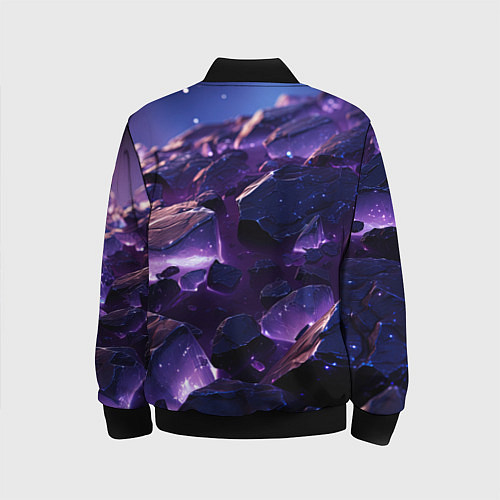 Детский бомбер Фиолетовые неоновые камни со светом / 3D-Черный – фото 2