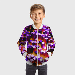 Бомбер детский Фиолетовые блоки в оранжевом тумане, цвет: 3D-белый — фото 2