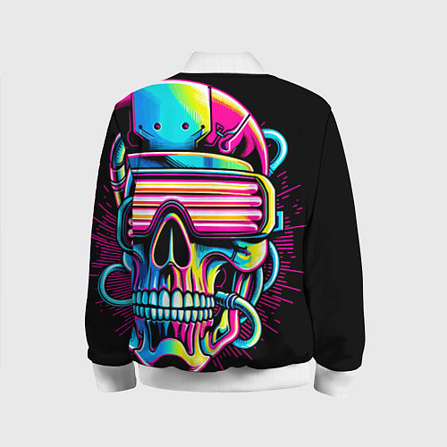 Детский бомбер Cyber skull - ai art neon / 3D-Белый – фото 2