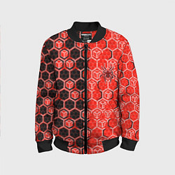 Детский бомбер Техно-киберпанк шестиугольники красный и чёрный с