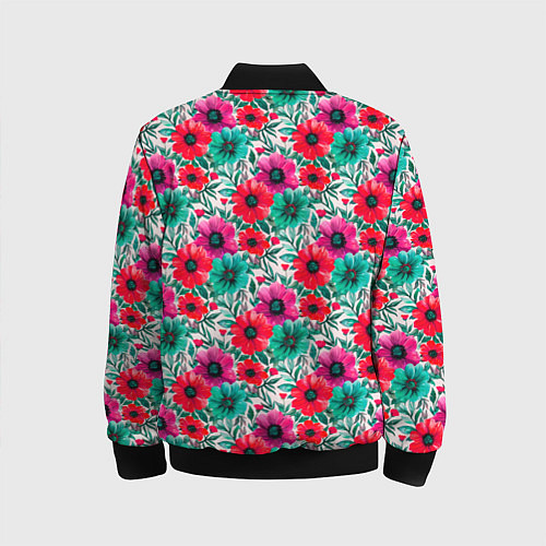 Детский бомбер Анемоны цветы яркий принт / 3D-Черный – фото 2