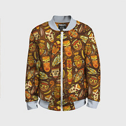 Бомбер детский Африканские маски - паттерн, цвет: 3D-серый