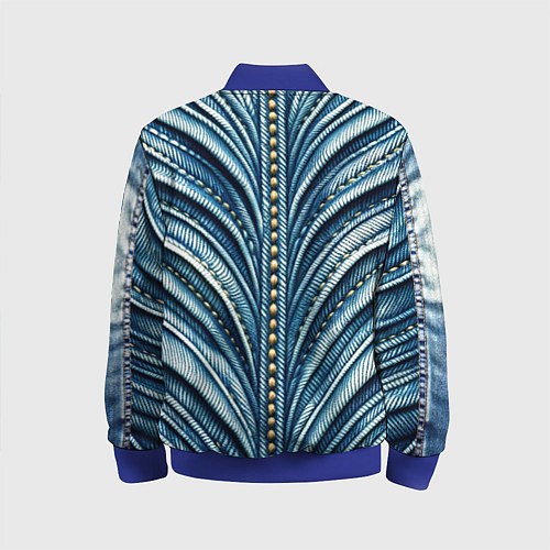 Детский бомбер Вышивка линий на джинсах / 3D-Синий – фото 2