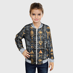 Бомбер детский Египетские символы на дениме, цвет: 3D-серый — фото 2
