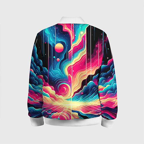 Детский бомбер Neon space fantasy - ai art / 3D-Белый – фото 2