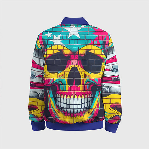 Детский бомбер Граффити черепа - нейросеть / 3D-Синий – фото 2