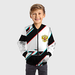 Бомбер детский Россия спортивная геометрия глитч, цвет: 3D-черный — фото 2