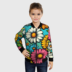 Бомбер детский Графический паттерн - Летние Цветы, цвет: 3D-черный — фото 2
