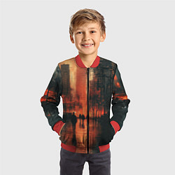 Бомбер детский Осенний городской вечер, цвет: 3D-красный — фото 2