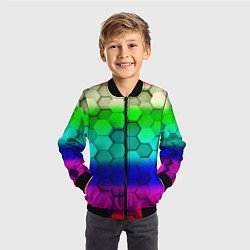 Бомбер детский Неоновая абстракция соты, цвет: 3D-черный — фото 2
