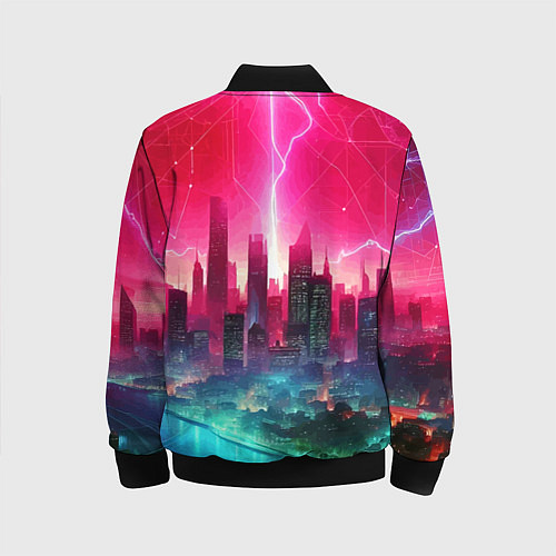 Детский бомбер Неоновая гроза в мегаполисе - удар молнии / 3D-Черный – фото 2