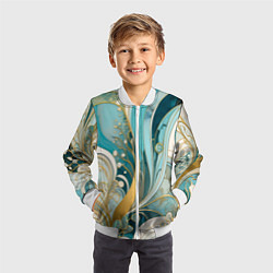 Бомбер детский Бирюзовый с белым растительный узор в мягких тонах, цвет: 3D-белый — фото 2