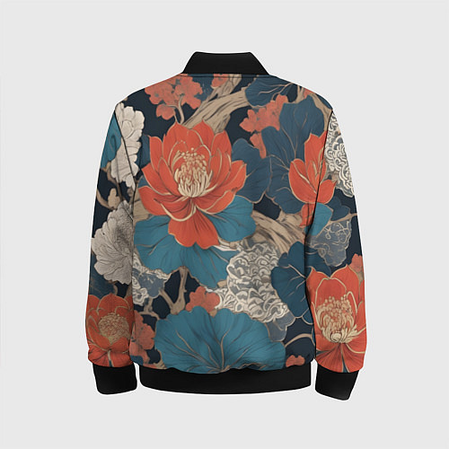 Детский бомбер Цветы в стиле иредзуми / 3D-Черный – фото 2