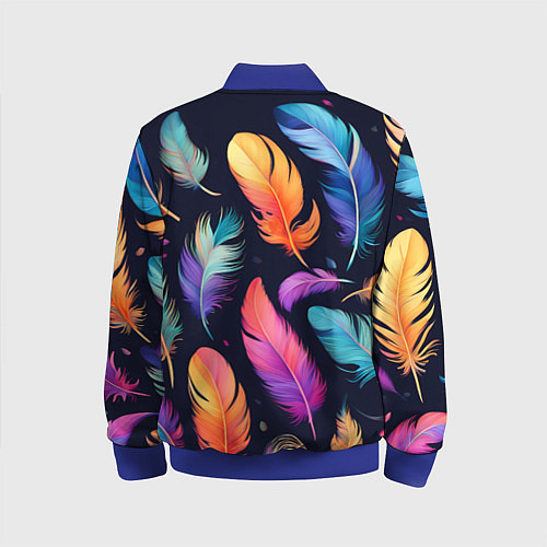 Детский бомбер Разноцветные переливающиеся перья / 3D-Синий – фото 2