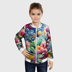 Бомбер детский Объемные цветы лето, цвет: 3D-белый — фото 2