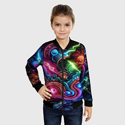 Бомбер детский Красочная неоновая абстракция - нейроарт, цвет: 3D-черный — фото 2