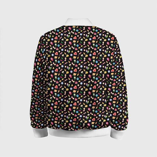 Детский бомбер Паттерн хиппи значки на черном фоне / 3D-Белый – фото 2