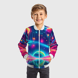 Бомбер детский Неоновый космос - нейроарт фантазия, цвет: 3D-белый — фото 2