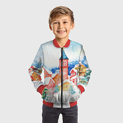 Бомбер детский Новогодний сказочный город, цвет: 3D-красный — фото 2