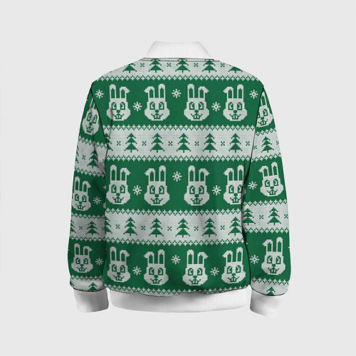 Детский бомбер Вязаный зимний узор с зайцами и ёлками / 3D-Белый – фото 2