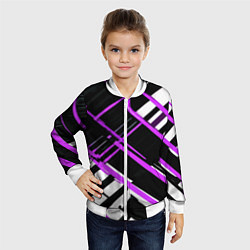Бомбер детский Фиолетово-белые линии на чёрном фоне, цвет: 3D-белый — фото 2
