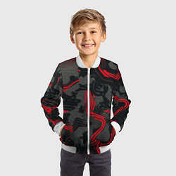 Бомбер детский Камуфляж черный в красную полоску, цвет: 3D-белый — фото 2
