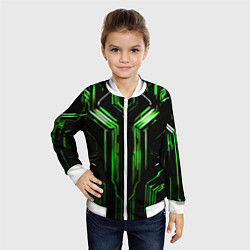 Бомбер детский Green stripes on a black background, цвет: 3D-белый — фото 2