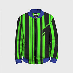 Бомбер детский Толстые зелёные полосы на чёрном фоне, цвет: 3D-синий
