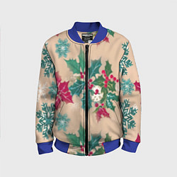 Бомбер детский Новогодний узор, цвет: 3D-синий