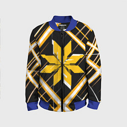 Бомбер детский Жёлто-белая звезда и полосы на чёрном фоне, цвет: 3D-синий