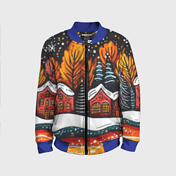 Детский бомбер Новогоднее настроение - домики и елки