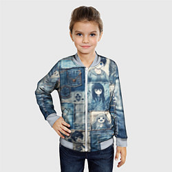 Бомбер детский Персонажи аниме на пэчворк, цвет: 3D-серый — фото 2