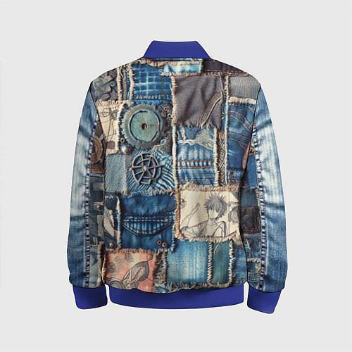 Детский бомбер Аниме пэчворк деним / 3D-Синий – фото 2